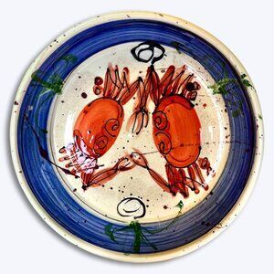 Large Red Crab Serving Bowl 12" Hand Painted Seafood Pasta Platter Nautical Dish